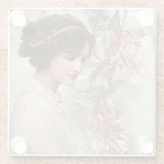  Dame Elegant Pink Floral Glazen Onderzetter (Achterkant)