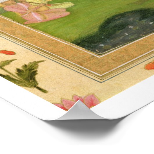 Dame en bediende die naar muziek luistert bij zons poster (Hoek)