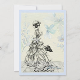 Dame en Blauwe Bloemen Kaart