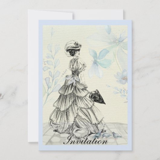   Dame en Blauwe Bloemen Kaart (Voorkant)