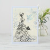   Dame en Blauwe Bloemen Kaart (Staand voorkant)