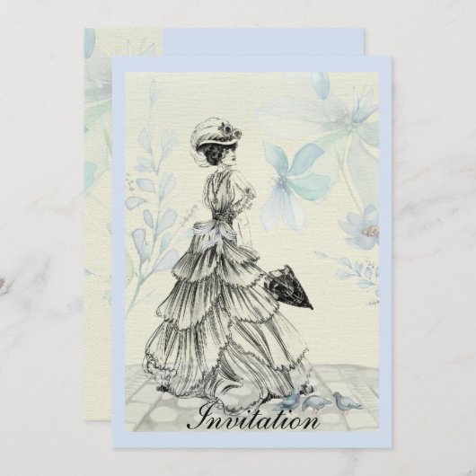   Dame en Blauwe Bloemen Kaart (Voorkant / Achterkant)