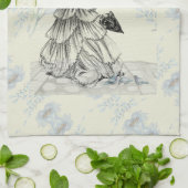   Dame en Blauwe Bloemen Theedoek (Gevouwen)