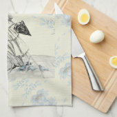   Dame en Blauwe Bloemen Theedoek (Quarter Fold)