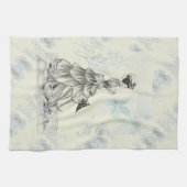   Dame en Blauwe Bloemen Theedoek (Horizontaal)