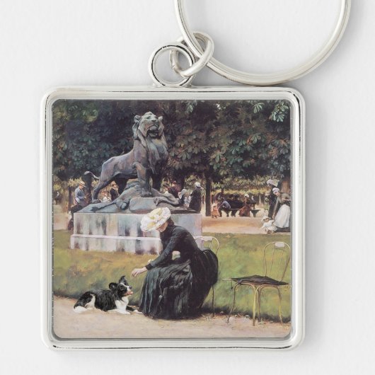 Dame en Border Collie in Park Sleutelhanger (Voorkant)