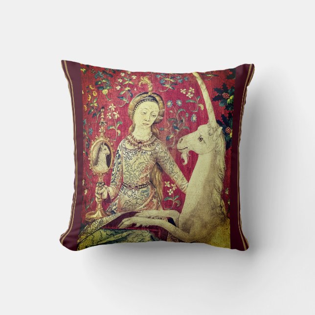 Dame en de Eenhoorn Middeleeuwse Kunst Kussen (Voorkant)