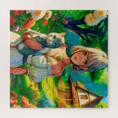 Dame en de kat legpuzzel (Horizontaal)