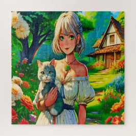 Dame en de kat legpuzzel