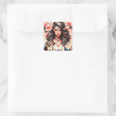 Dame en de uil vierkante sticker (Tas)
