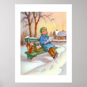 Dame en eekhoorn  kunst poster