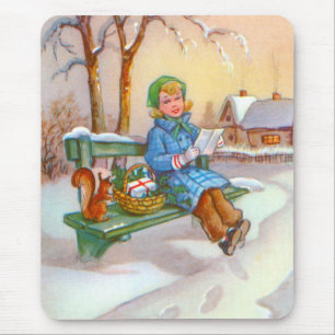 Dame en eekhoorn vintage kunst muismat