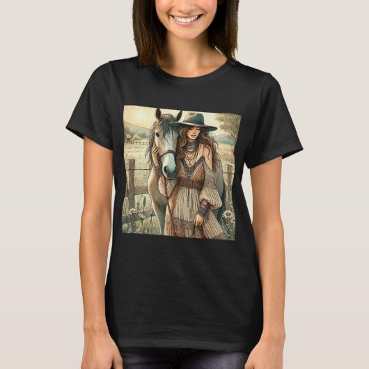 Dame en een paard t-shirt (Voorkant)