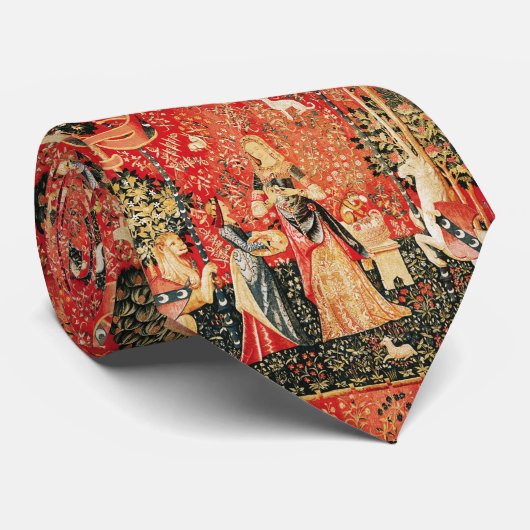 DAME EN EENHOORN Bloemen, Dieren, Leeuw, Fantasie Stropdas (Opgerold)