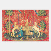 Dame en eenhoorn leeuw, bloemen, dieren middeleeuw inpakpapier vel (Voorkant 2)