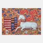 Dame en eenhoorn leeuw, bloemen, dieren middeleeuw inpakpapier vel (Voorkant 2)