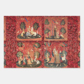 Dame en eenhoorn leeuw, bloemen, dieren middeleeuw inpakpapier vel (Voorkant)