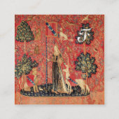 Dame en eenhoorn leeuw, bloemen, dieren perkament vierkante visitekaartje (Achterkant)