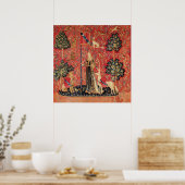 DAME EN EENHOORN Leeuw,Fantasie Bloemen,Dieren Poster (Keuken)