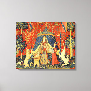 Dame en Eenhoorn Middeleeuwse Wandtapijt: Franse K Canvas Afdruk