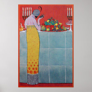 DAME EN FRUITEN TAfel SET ART DECO SCHOONHEID MODE Poster