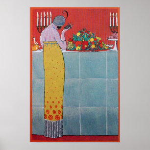 DAME EN FRUITEN TAfel SET ART DECO SCHOONHEID MODE Poster