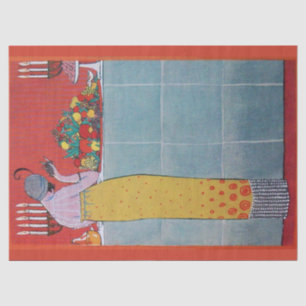 DAME EN FRUITEN TAfel SET ART DECO SCHOONHEID MODE Tissuepapier
