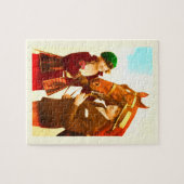 Dame en gent met paard  kunst legpuzzel (Horizontaal)