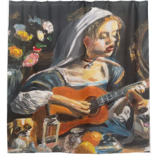 Dame en gitaar douchegordijn (Voorkant)
