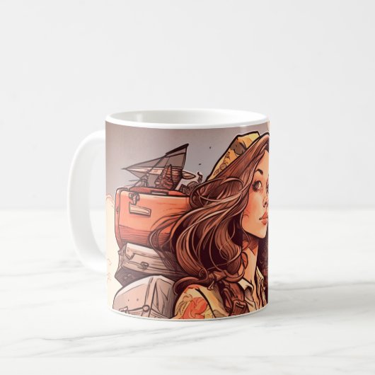 Dame en haar bagage koffiemok (Voorkant links)