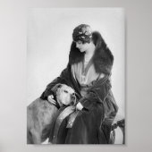 Dame en haar hond, zwart-wit  kunst poster (Voorkant)