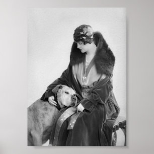 Dame en haar hond, zwart-wit  kunst poster