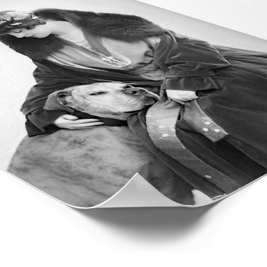 Dame en haar hond, zwart-wit  kunst poster (Hoek)