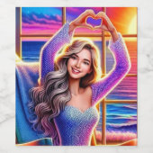 Dame en hart handen wijn etiket (Enkel label)