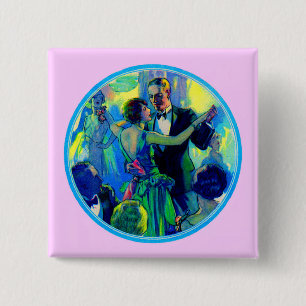 dame en heer uit de jaren '20 op de dansvloer vierkante button 5,1 cm