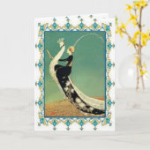 Dame en het Wenskaart van de Vogel Kaart (Gele Bloem)