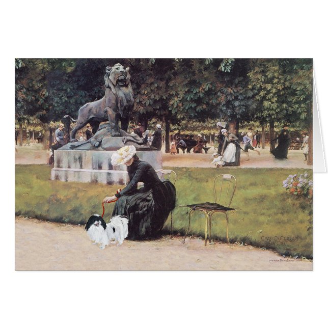 Dame en Japanse Chin in het park (Voorkant Horizontaal)