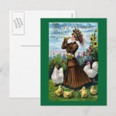 Dame en Kippen  Pasen Feestdagenkaart (Voorkant / Achterkant)