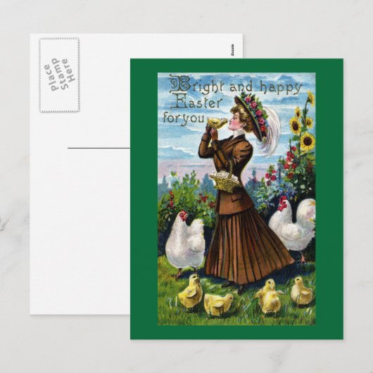 Dame en Kippen  Pasen Feestdagenkaart (Voorkant / Achterkant)