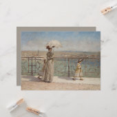 Dame en meisjes op de Ponte Nuovo Bridge, Verona Kaart (Voorkant / Achterkant in situ)