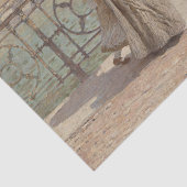 Dame en meisjes wandelen op een brug in Verona Tissuepapier (Detail)