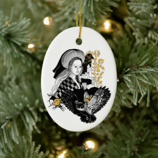 Dame en Nachtuil Keramisch Ornament