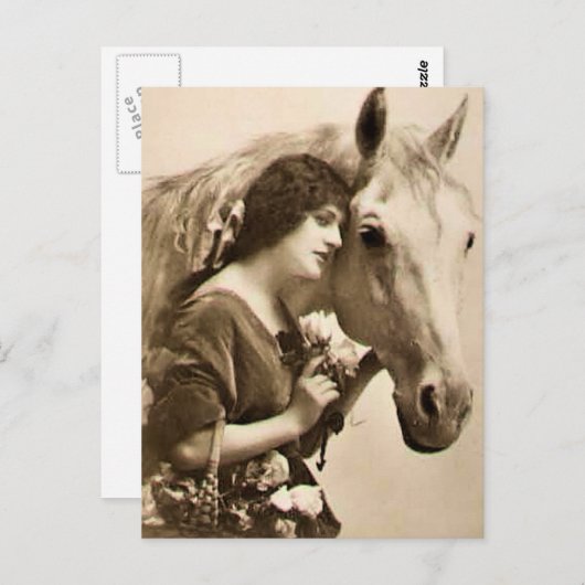 Dame en Paard Briefkaart (Voorkant / Achterkant)