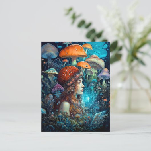 Dame en paddenstoelen Surreal Fantasy Art Briefkaart (Staand voorkant)