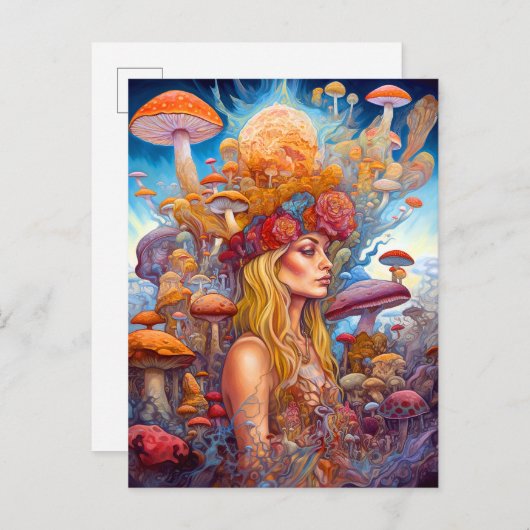 Dame en paddenstoelen Surreal Fantasy Art Briefkaart (Voorkant / Achterkant)