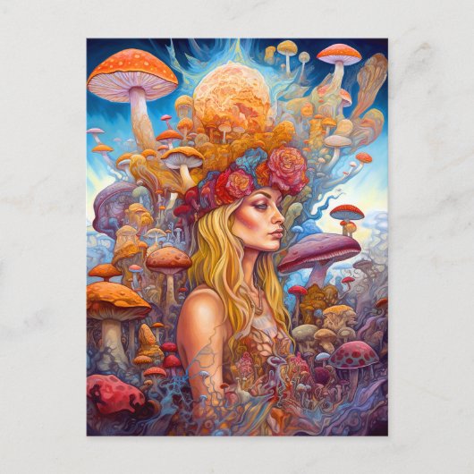 Dame en paddenstoelen Surreal Fantasy Art Briefkaart (Voorkant)