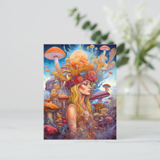 Dame en paddenstoelen Surreal Fantasy Art Briefkaart (Staand voorkant)