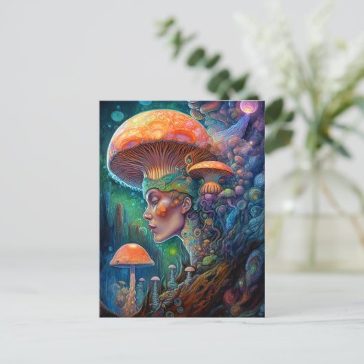 Dame en paddenstoelen Surreal Fantasy Art Briefkaart (Staand voorkant)