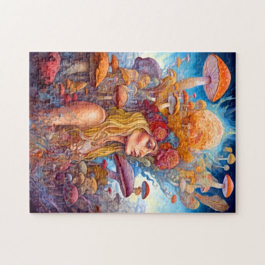 Dame en paddenstoelen Surreal Fantasy Art Legpuzzel (Horizontaal)