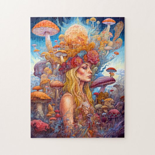 Dame en paddenstoelen Surreal Fantasy Art Legpuzzel (Verticaal)